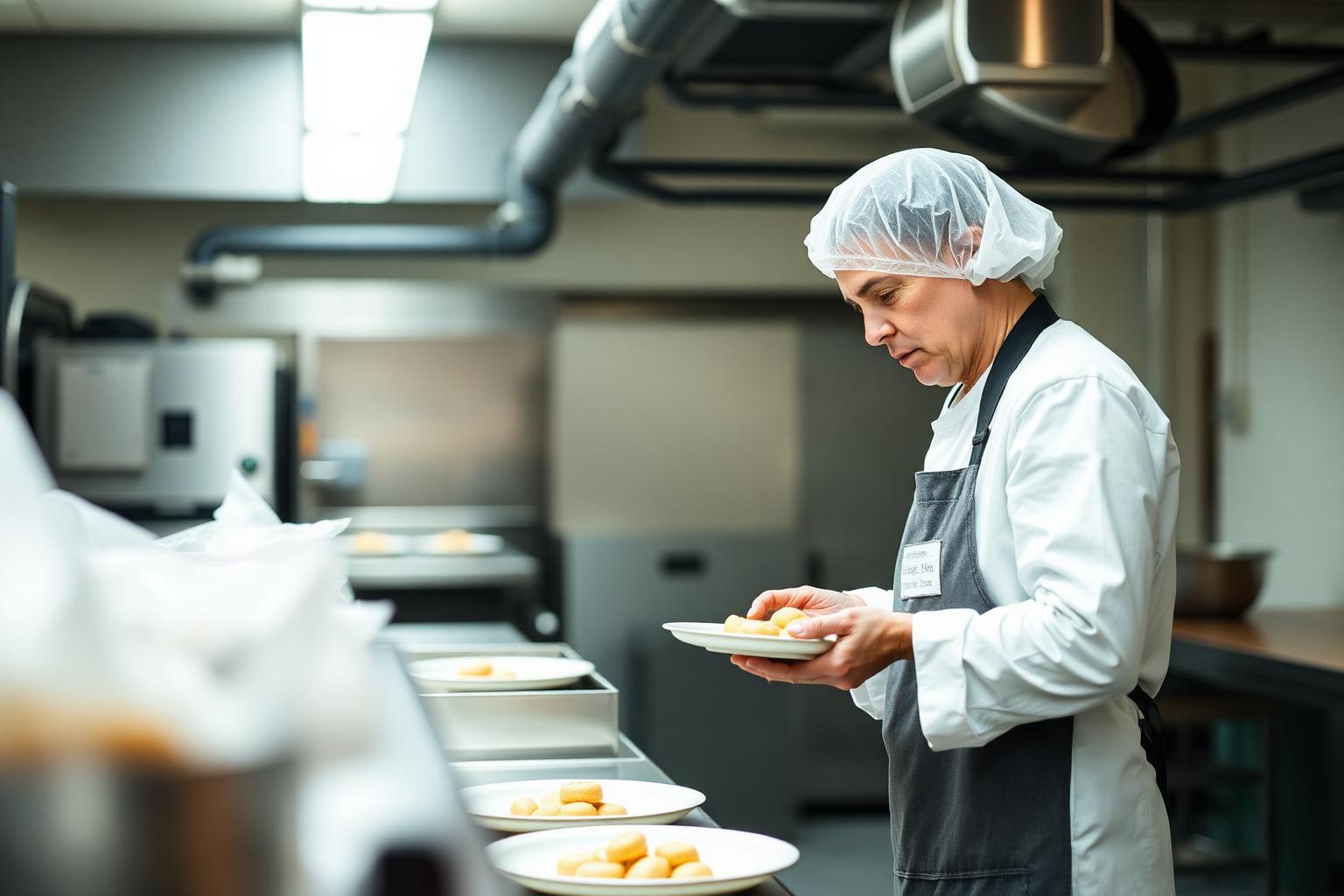UK food and drink production line with workers and packaged goods on a conveyor